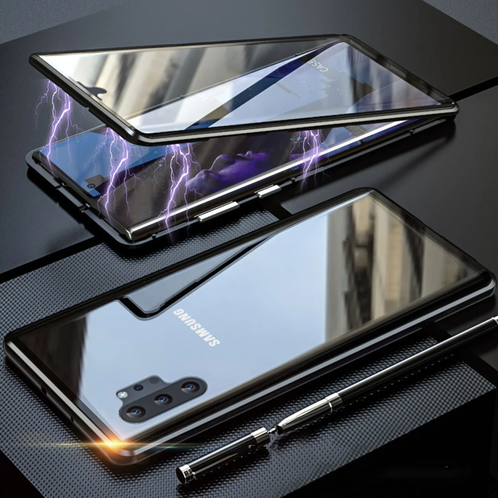 Магнитный двухсторонний чехол из закаленного стекла для samsung Galaxy Note 10 Plus, HD магнит 360, полная защита для Note10+ 5G