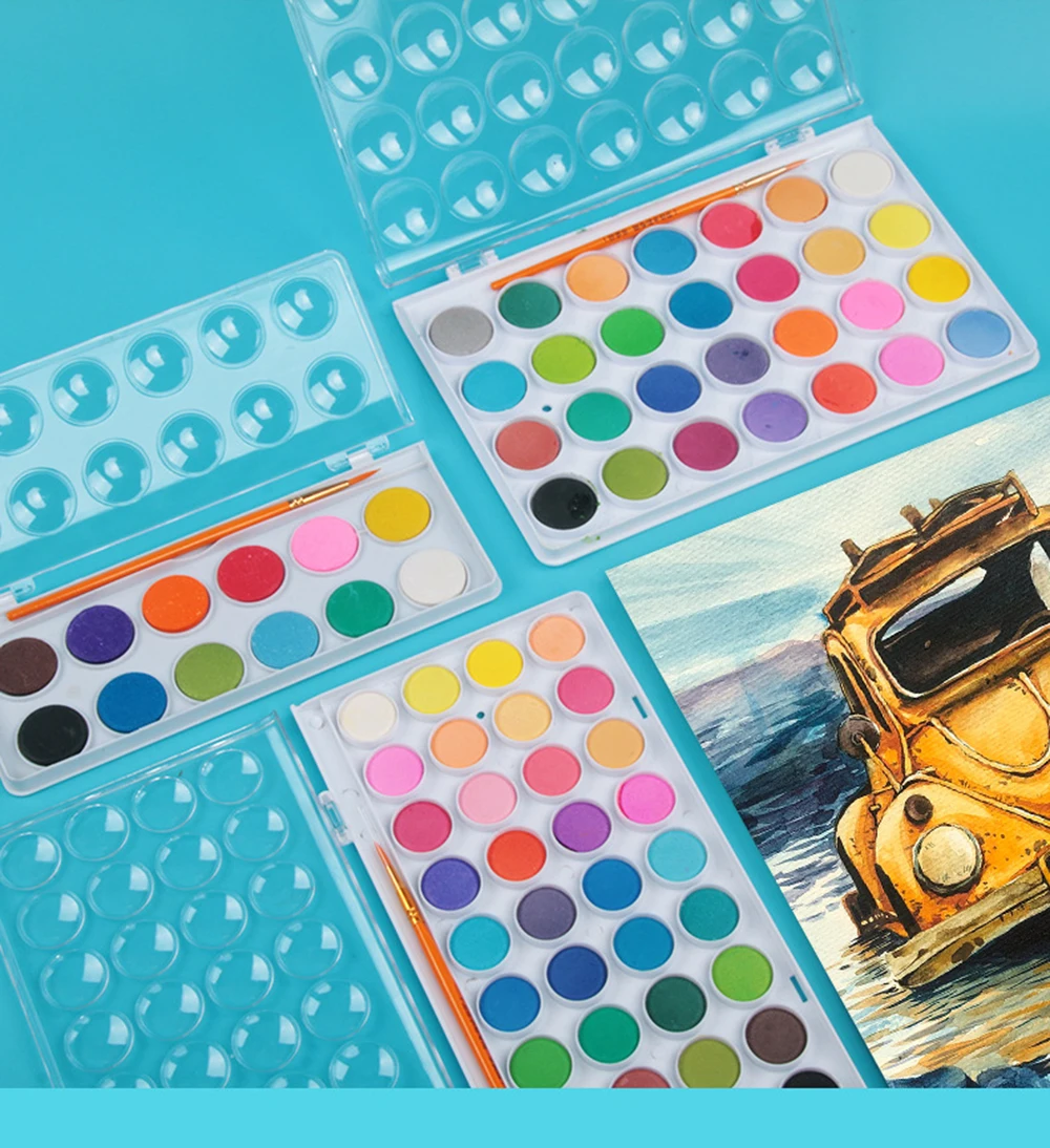

12/16/28/36 Colors Solid Watercolor Pigment Paiting Portable with Paint Brush Kids Paint Set Watercolor Arts Supplies Stationery