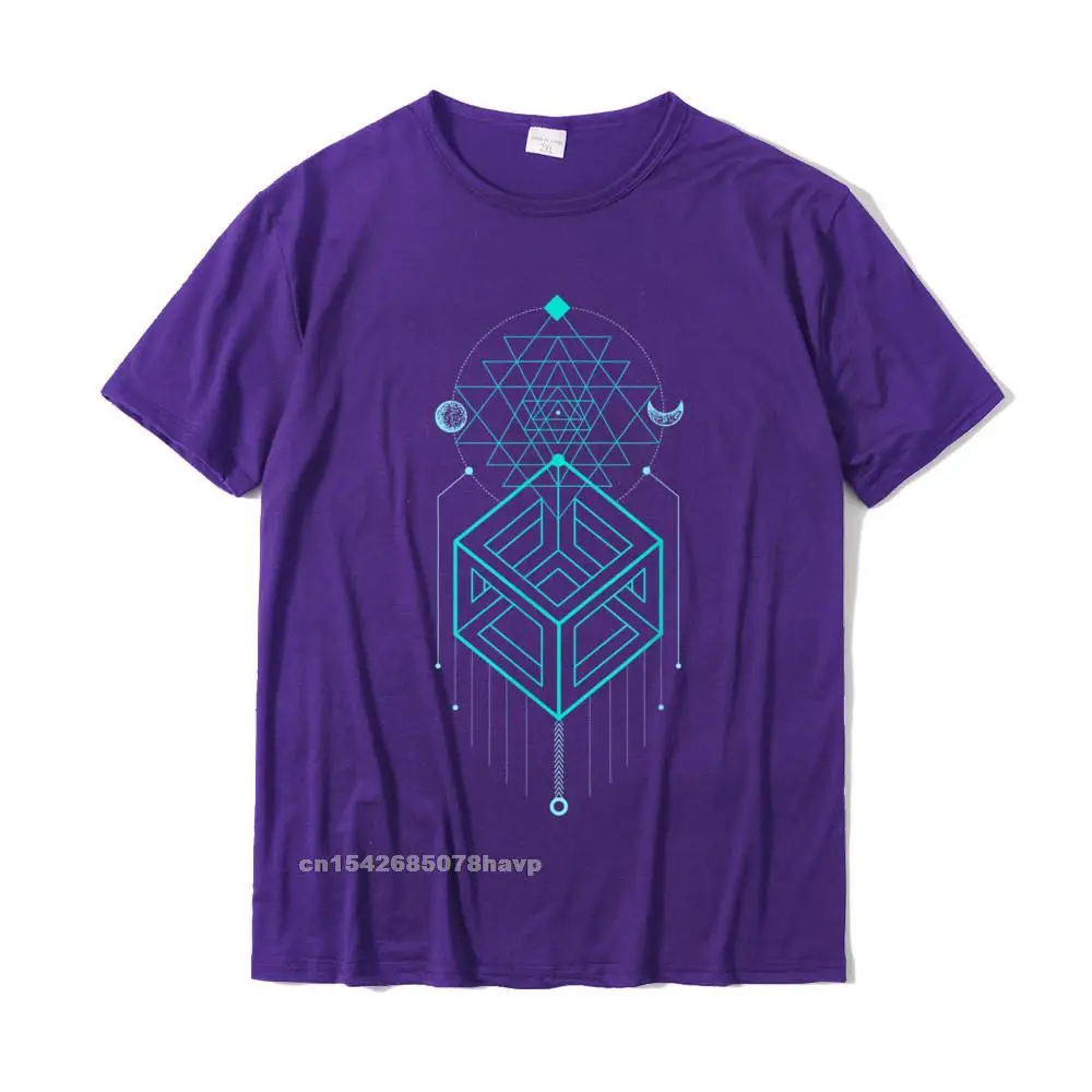 Design Printed T-Shirt Hip Hop Summer/Autumn Short Sleeve Crewneck Tops Tees 100% Cotton Man Street Top T-shirts Magic Cube Totem - Sacred Geometry T-Shirt__17810. purple