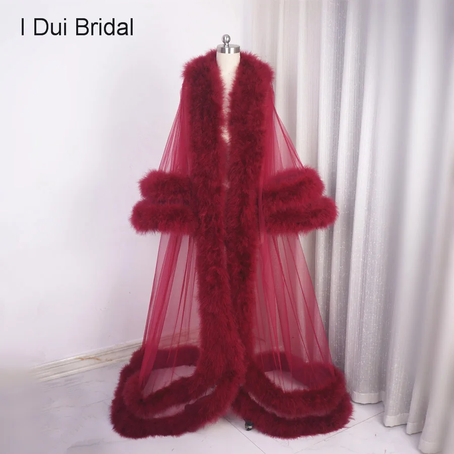 Luxe Marabou Robe Met Riem Real Photo Dubbele Rij Veer Getrimd Kamerjas Foto Schieten Kimono Boudoir Gewaad