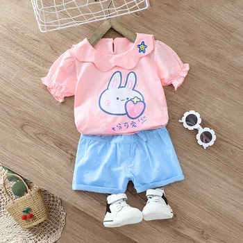 

Infant Sweet Suit baby girls Cute Princess sets Summer CHILD Cartoon Rabbit T-shirt Shorts Two-Piece Set kids baby girl choths
