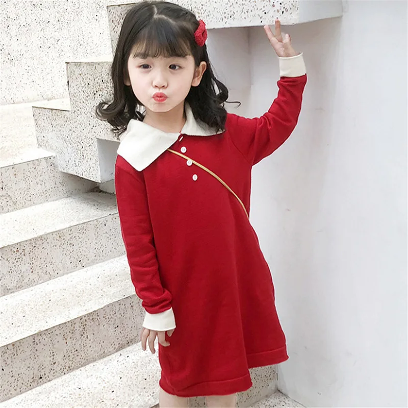 

Girl'S Sweater Delicate Long Knitted Dress 19 Autumn Clothing New Style Childrenswear
