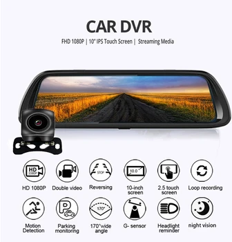 

Car K62 Dvr Dash Cam 10 Inch Streaming RearView Mirror with Rear View Camera 1080P Video Recorder Auto Registrar Dual Lens