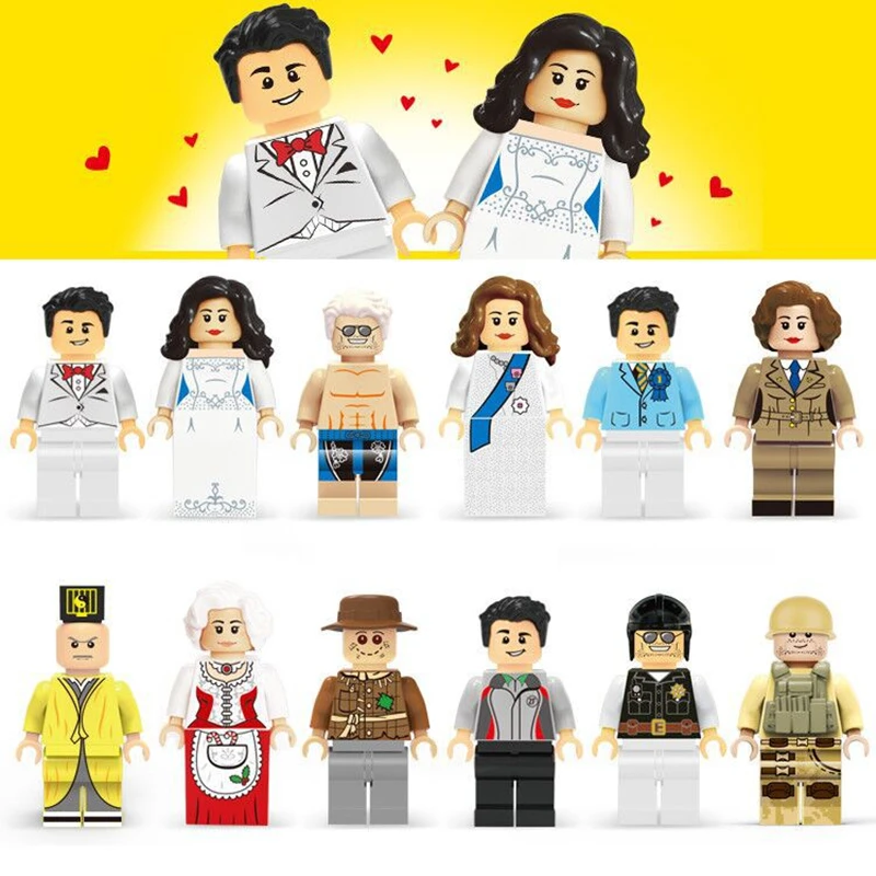 

12pcs/lot Bride Bridegroom Figure Wedding Dolls Best Man Bridesmaids Soldier Building Blocks Sets Models Bricks Toys 1605