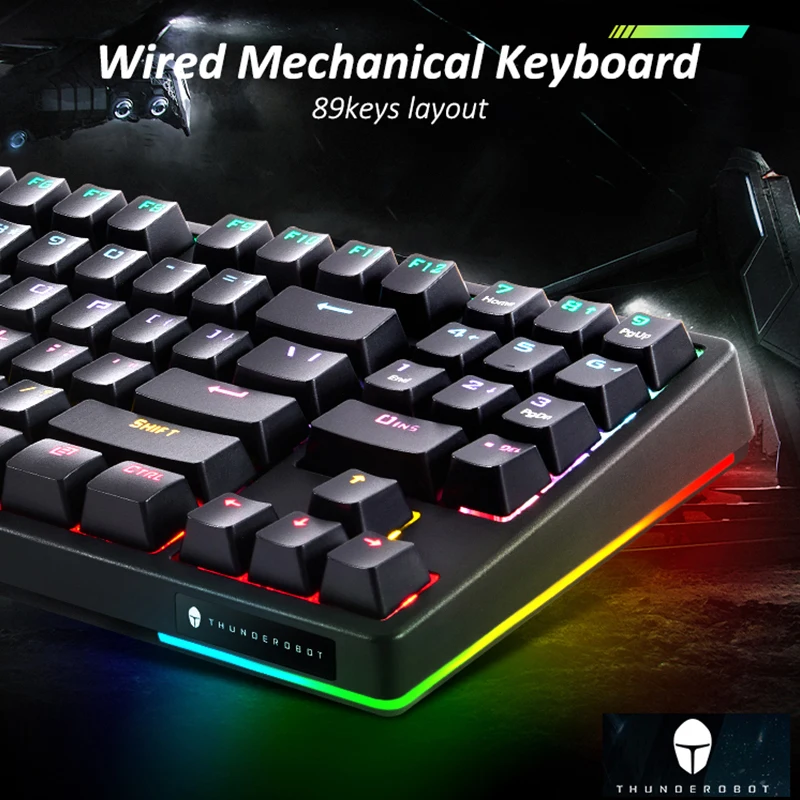 Thunderobot KG3089 Wired Mechanical Gaming Keyboard RGB Mix Colors LED 89 Keycaps Layout Computer Gamer USB Cable with TR Switch