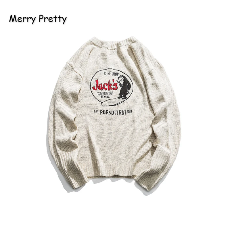 MERRY PRETTY женский мужской вязаный свитер мультфильм вышивка o-образным вырезом пара свитер зимний Корейский стиль теплый свободный джемпер пуловер