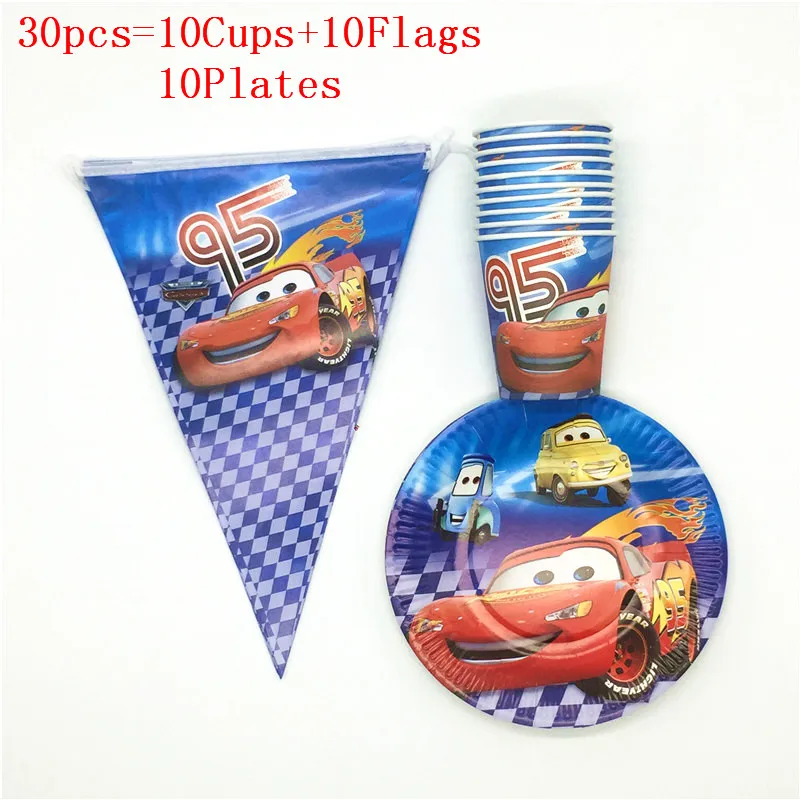30 шт/60 шт Disney новые Lightning McQueen одноразовые бумажные стаканчики и тарелки Flags