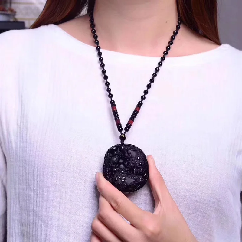 Прямая, мужское ожерелье, подвеска, обсидиан, 3D резная лягушка, нефрит, подвеска, удача, богатство, подарок для женщин, ювелирные изделия из тонкого хрусталя - Цвет камня: no certificate