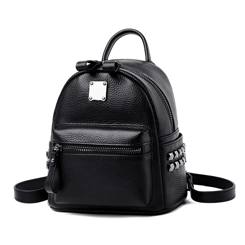 Модный рюкзак с заклепками, сумка на плечо для женщин, мини-рюкзак из натуральной кожи, женские маленькие рюкзаки для девочек, рюкзак Mochila - Цвет: Black