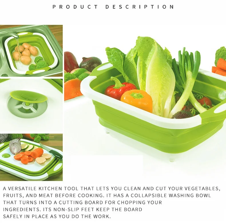 Multifunction Kitchen Chopping Blocks Sinks Drain Basket Folding Cutting Board Fruits Tool Kitchen Storage Basket Chopping Board