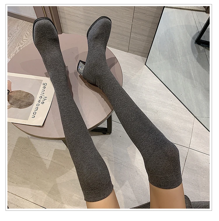 LMCAVASUN/эластичные сапоги выше колена; женские носки; высокие облегающие вязаные сапоги до бедра; дизайнерские высокие сапоги на платформе