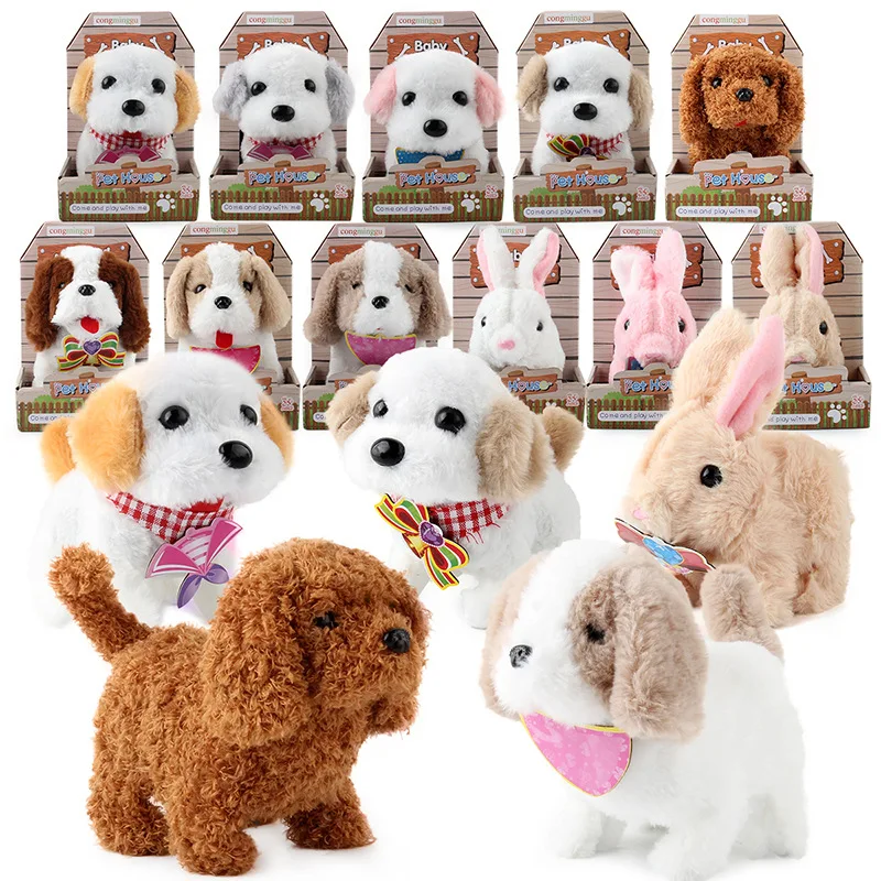

Children's electric simulation dog stuffed teddy will call the little white rabbit intelligent machines to walk the dog toy