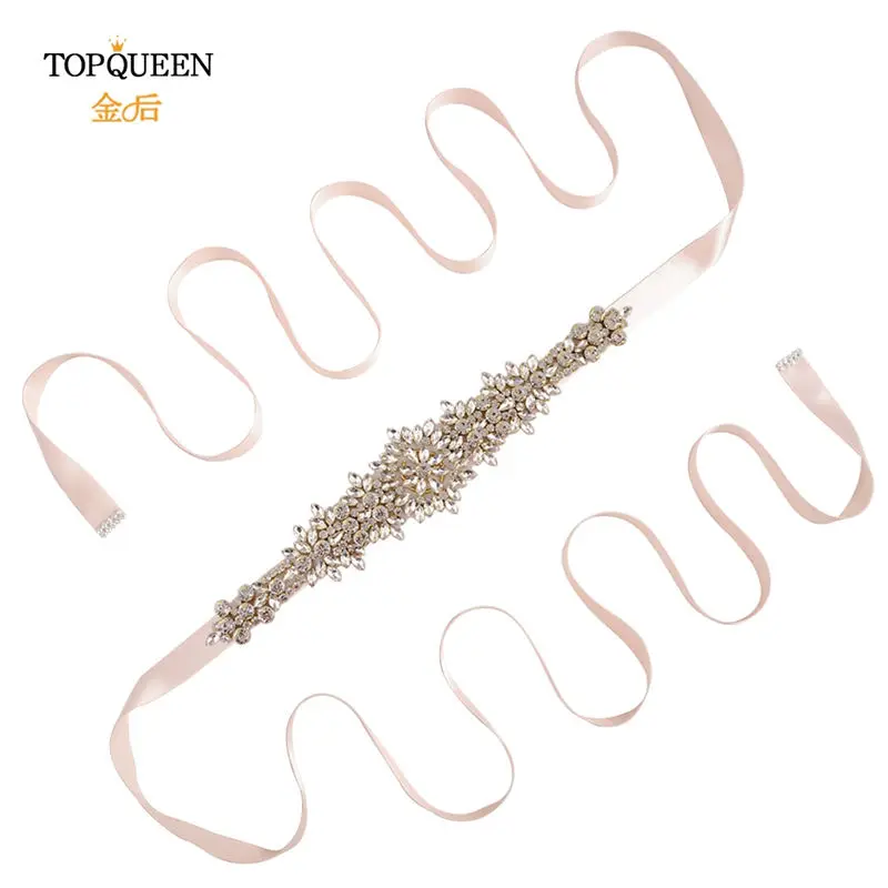 baby pink TOPQUEEN S319-G золотой свадебный пояс со стразами с аппликацией свадебное пояс бисерный свадебный пояс Стразы пояс для свадебного платья Золотой - Цвет: baby pink