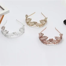 1 Uds estilo de hoja boda fiesta nupcial Tiara de novia Vintage pelo novia accesorios de la cabeza de la mujer goma para el pelo con incrustación de joyería