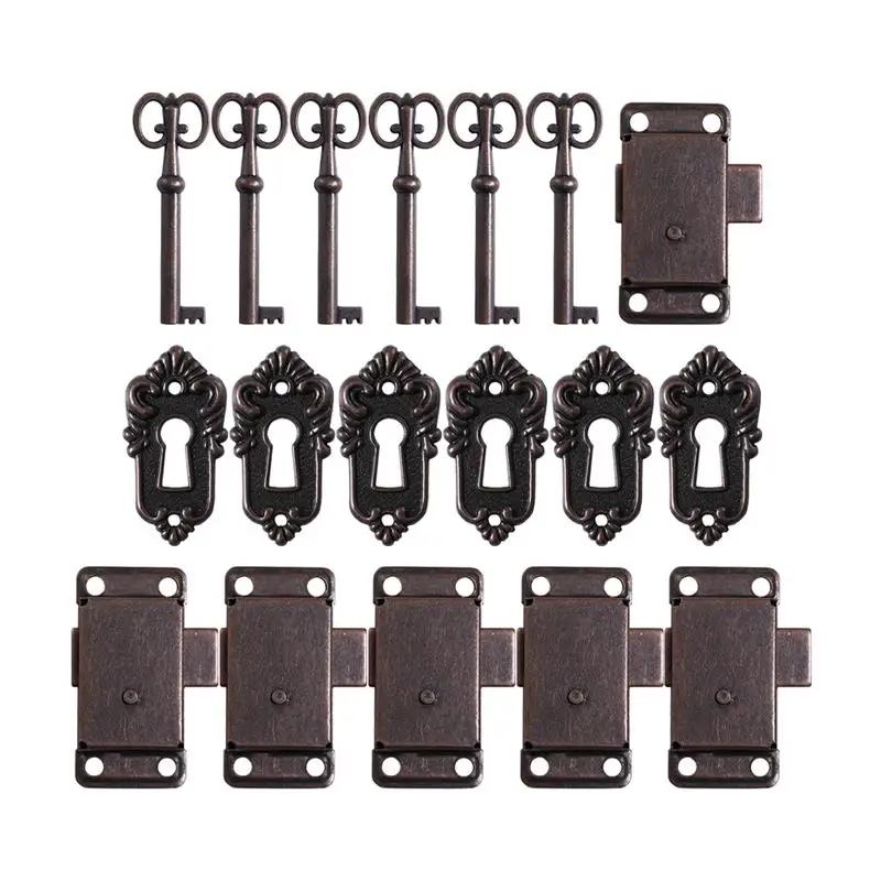 Vintage Cabinet Lock cabinet door lock drawer lock antique locks Bronze Padlock Hasp Hook Lock Jewelry Box Latches Decorative Furniture Hardware 6 Sets