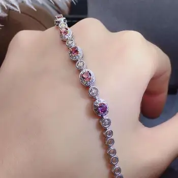 

Real And Natural Garnet chain bracelet Free shipping Natural real Garnet 925 sterling silver bracelet