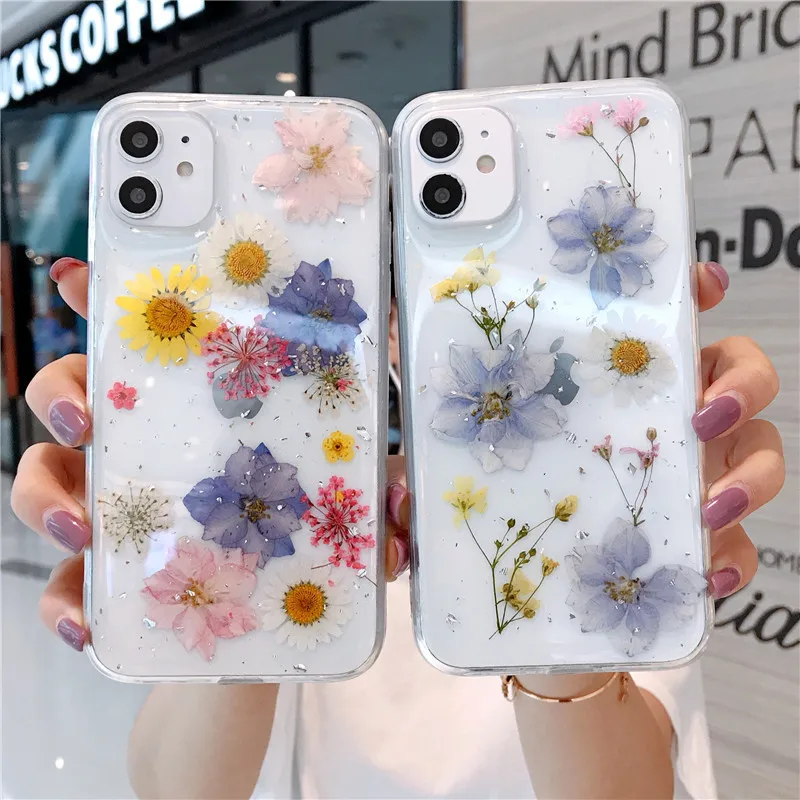 Прозрачный чехол для телефона с настоящими высушенными маргаритками iPhone 12 11 Pro Max