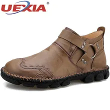 UEXIA удобные мотоциклетные ботинки ручной работы из яловичного спилка; сезон осень-зима мужские ботильоны на резиновой подошве Мужская обувь размеры 38-48