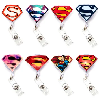 

Cartoon USA Super S Man Clown Retractable Creative Card Holder Badge Reel Nurse Exhibition Enfermera Girl Name Card Chest Boy