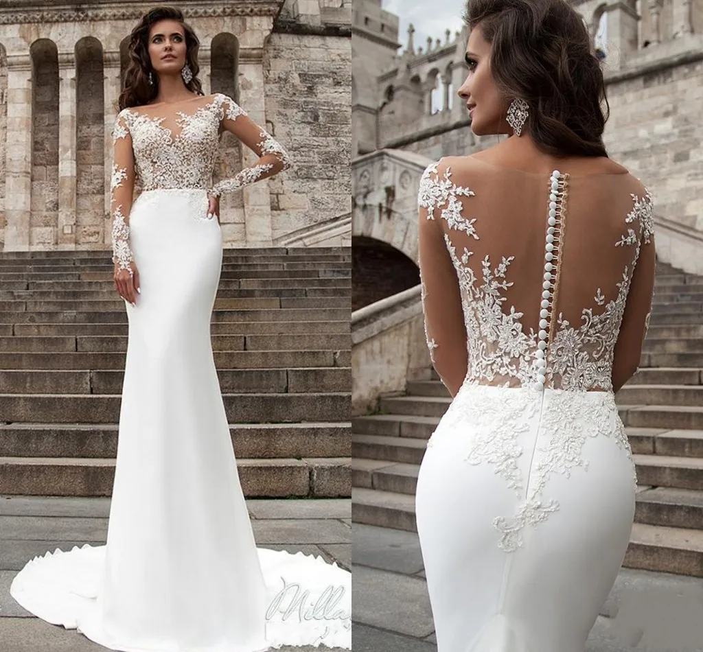 

Женское кружевное свадебное платье с длинным рукавом, Пляжное платье с аппликацией шлейфом и открытой спиной в богемном стиле, 2024