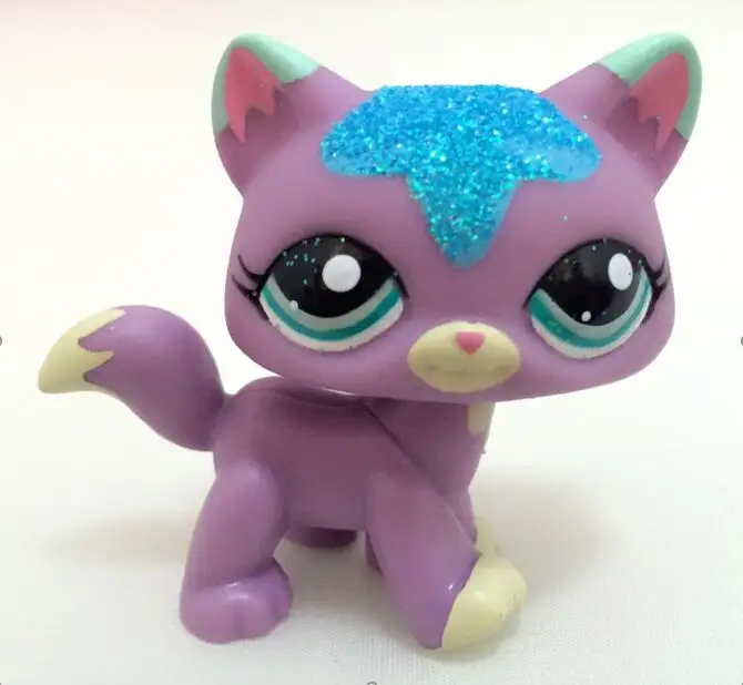 61 Lps настоящий редкий pet shop игрушки прекрасный Редкий черный Кот Голубые глаза белый розовый блеск котенок животные Детский подарок - Цвет: 61