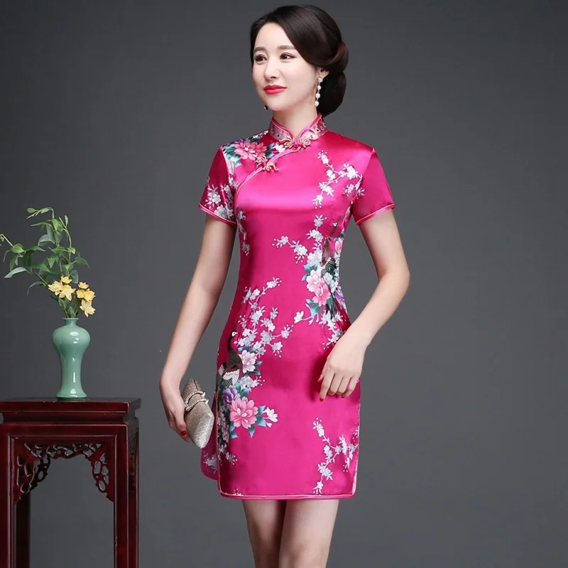 Cheongsam Women's Summer 2019 New Style Slim Fit Mid-length Improved Fashion Silk Traditional Dignified Glorious Cheongsam Dress