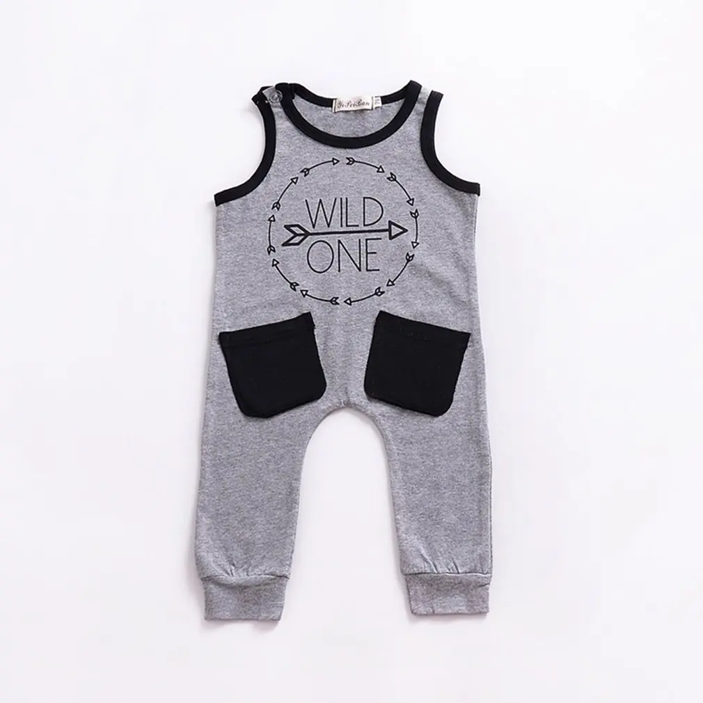 

Summer Sleeveless Baby Siamese Climbing Clothes Newborn Letter Pockets Make Your Little One Feel Comfortable