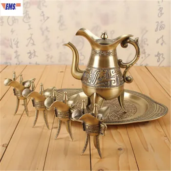 

High Range Imitation Antique Bronze Three Goblet Metal Classical Palace Style 6-piece Set The Royal Family Wine Set X2258