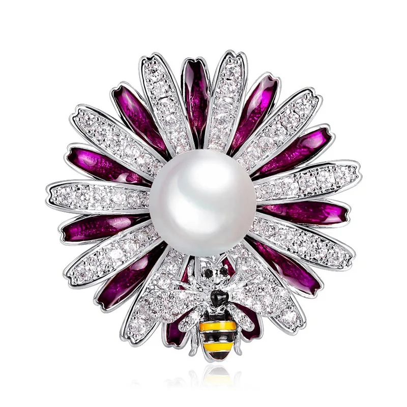 Модное милое кольцо в виде пчелы с цветком для шарфа высококачественные металлические булавки ювелирные изделия с искусственным жемчугом и кубическим цирконием