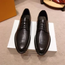 Lyeejion Men's Shoes Genuine Leather Dress Shoes Business Formal Shoes Brands Designer Classic Shoes Lace-Up Wedding Party Shoes