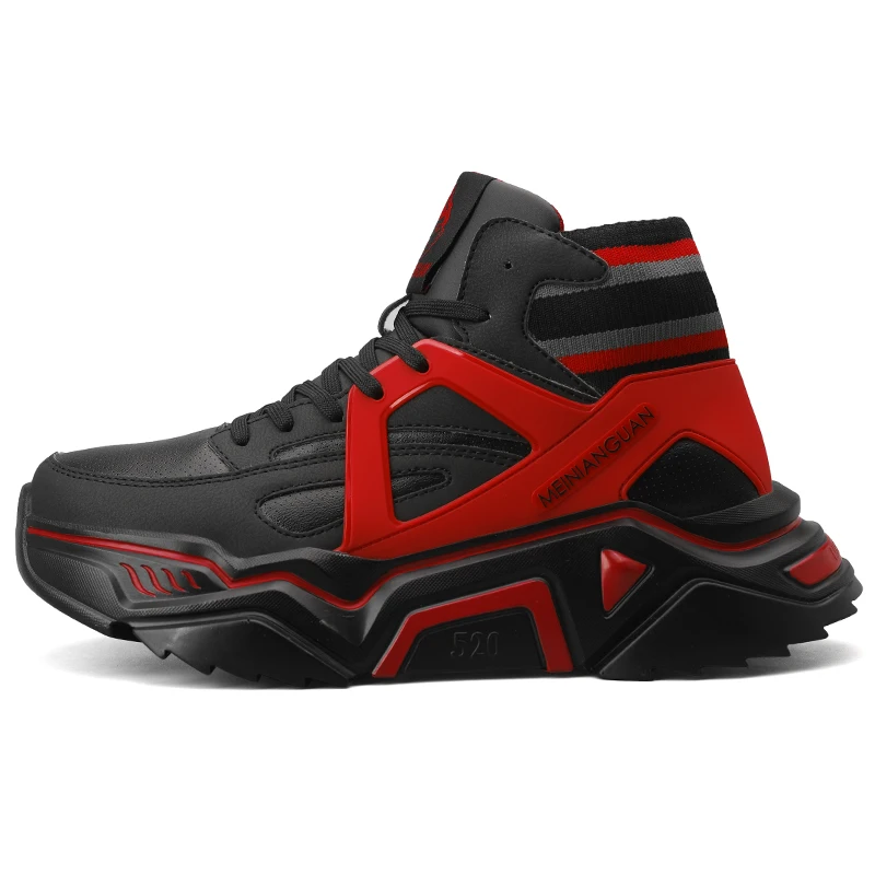 Модная спортивная обувь для мужчин с высоким берцем; дизайнерская дышащая Спортивная обувь; Уличная обувь на толстой подошве; Мужская прогулочная обувь; Zapatillas - Цвет: Pu03Black Red