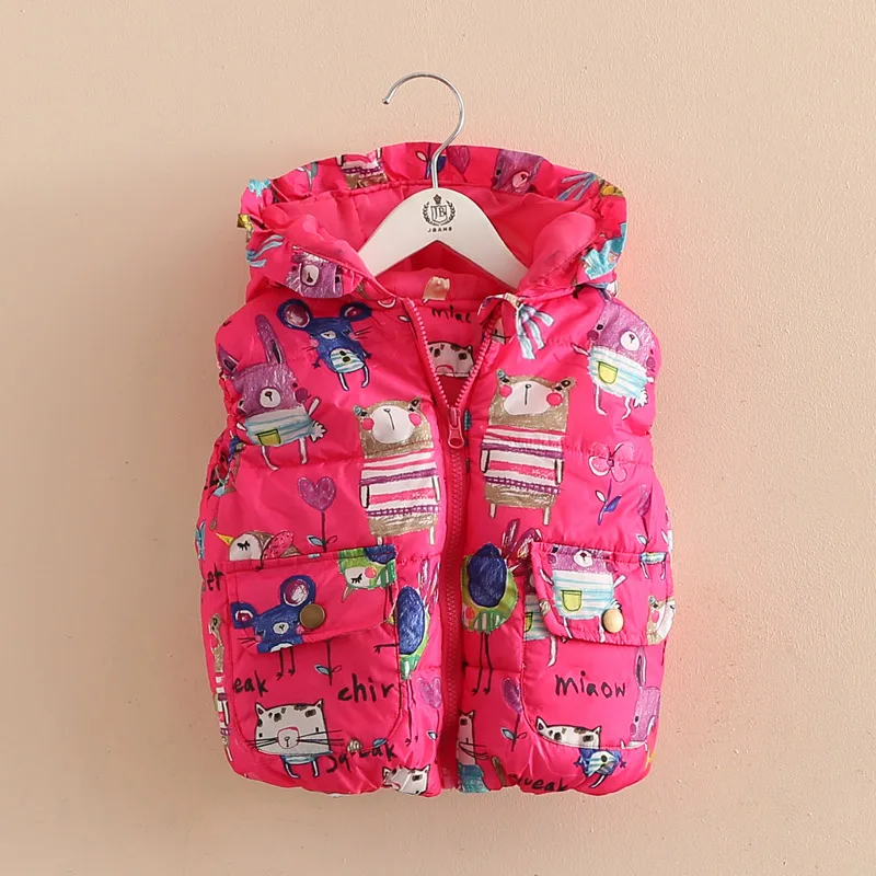 2022 Winter Children's Clothes Girls Padded Vests Printed Warm Baby