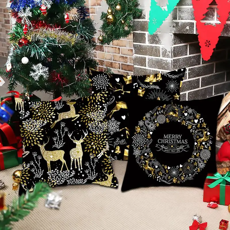PATIMATE Рождественский черный золотой Рождественский Чехол на подушку украшения для дома новогодний орнамент Navidad подарки год