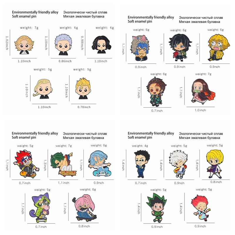 Demon Slayer HUNTERXHUNTER Enamel Pin Anime Characters 5pcs/Sets Suits Brooches Badge Backpack Gift Friends Jewelry Wholesale