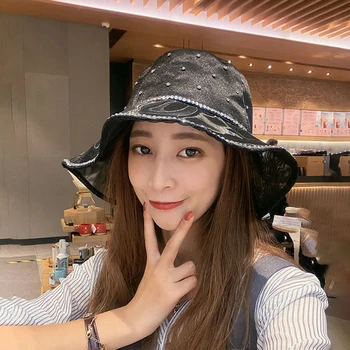 

Hat female summer rhinestone fisherman hat tide elegant big brim sunscreen sun hat