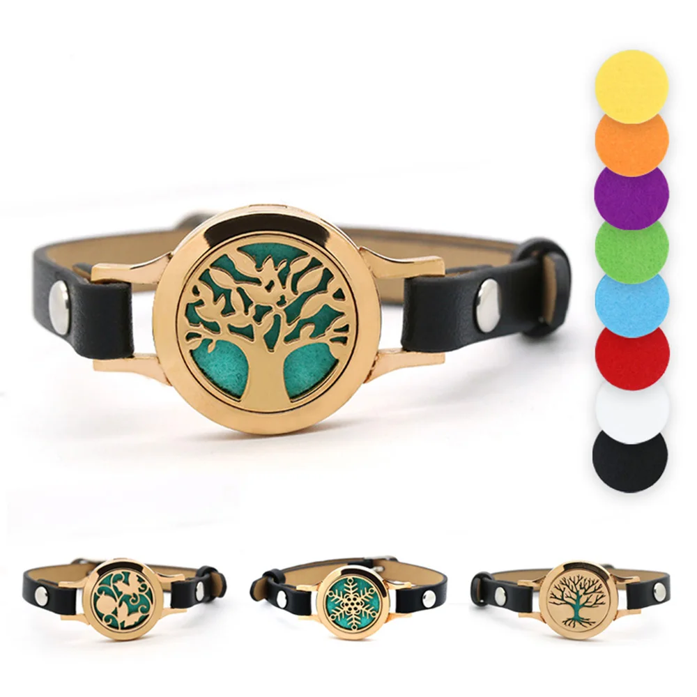 BOFEE Tree Of Life Essential Oil Diffuser Bracelet Magnetic Stainless Steel Aromatherapy Locket Leather 25mm Jewelry | Украшения и