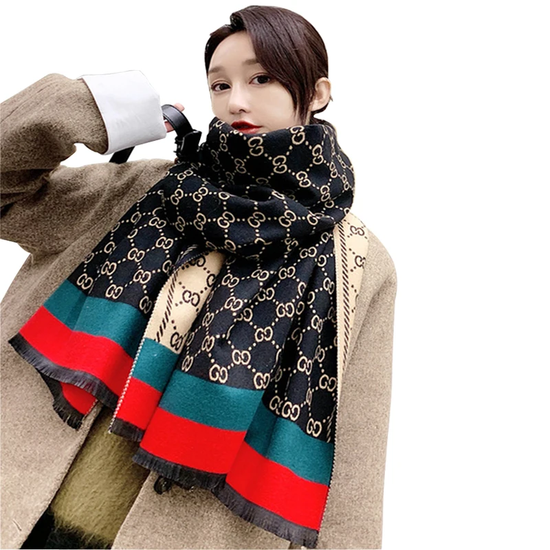 

Luxury Winter Women Blue and white porcelain Brushed Cashmere Scarf Ladies Brand Warm ShawlLarge Pashmina Travel Blanket Wraps