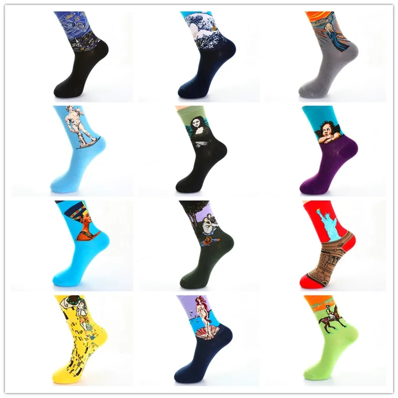 2 пары, хит, Прямая поставка, Осень-зима, Ретро стиль, новинка, для женщин, искусство, Ван Гог, Фреска, всемирно известная серия масляной живописи, повседневные забавные носки