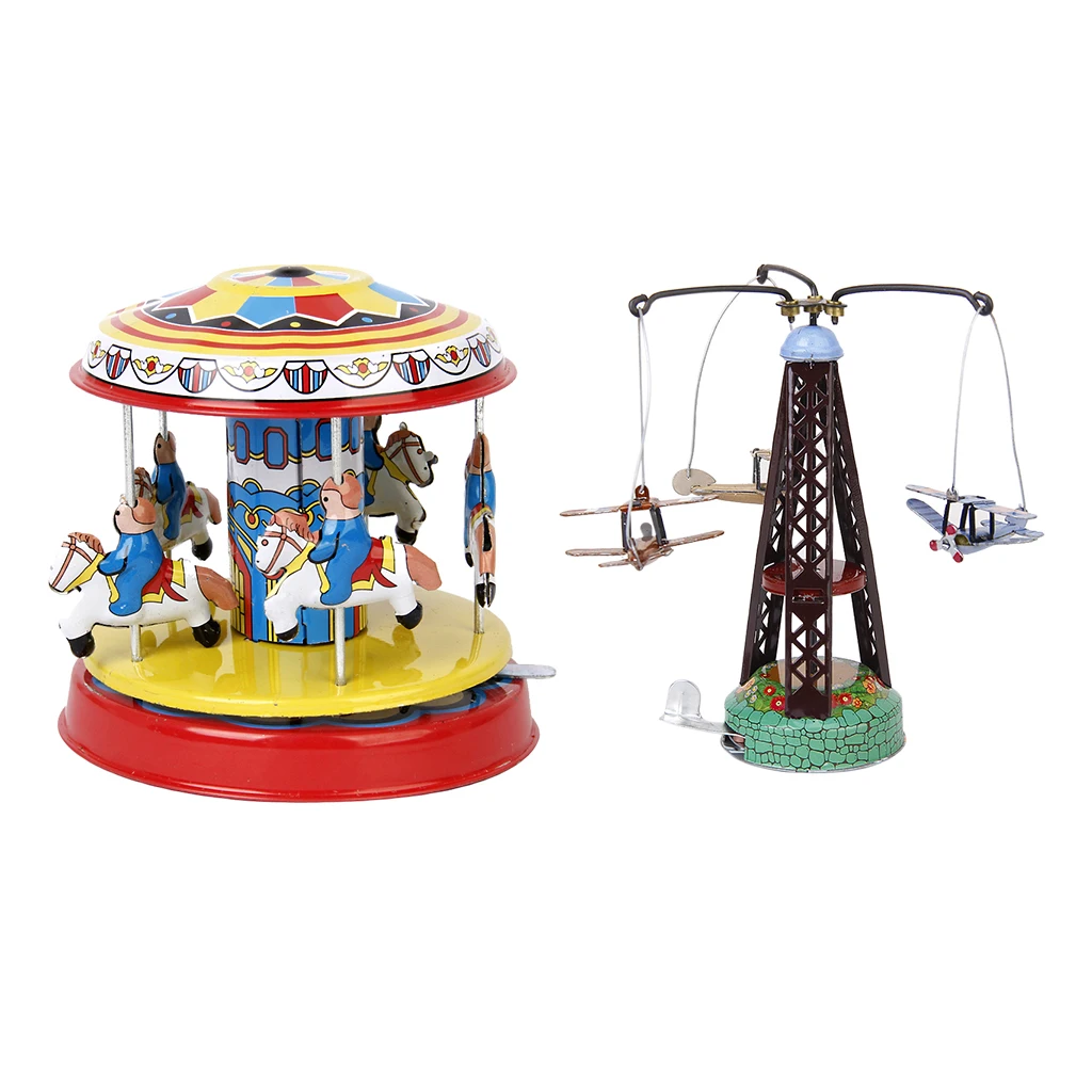 2X Vintage Style Style Fairground Carousel Model Merry Go Round Tin Toy Collectible Gifts
