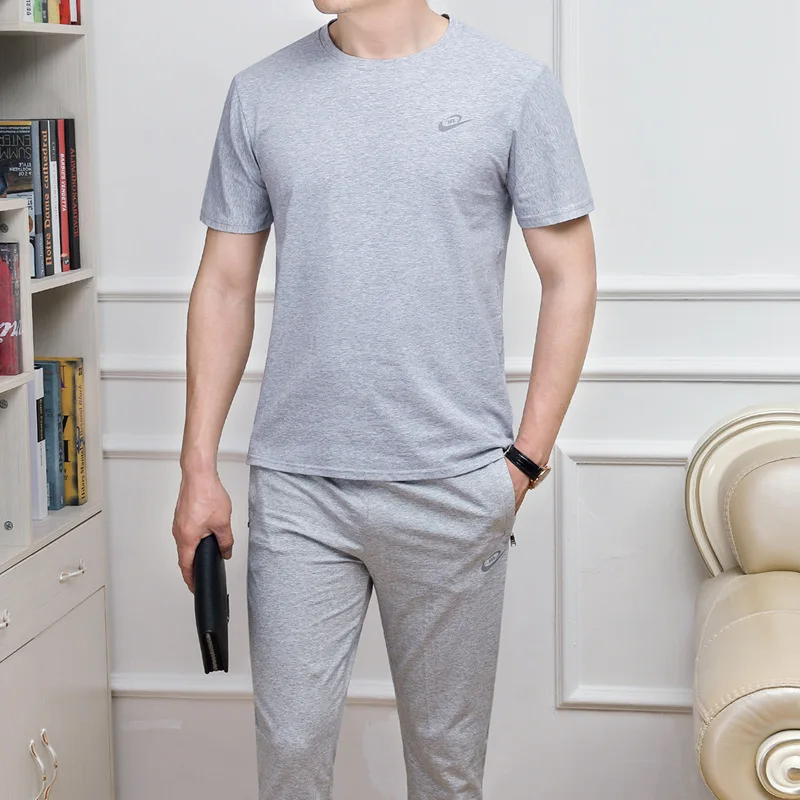 

Summer Wear New Style MEN'S Short-sleeved Shirt Trousers Set Youth Men Trend Thin Casual Athletic T-shirt Two-Piece Set