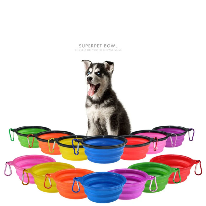 

Travel folding Silicon tape hanging buckle pet bowl food water save space easy to carry cat and dog universal folding cup feeder