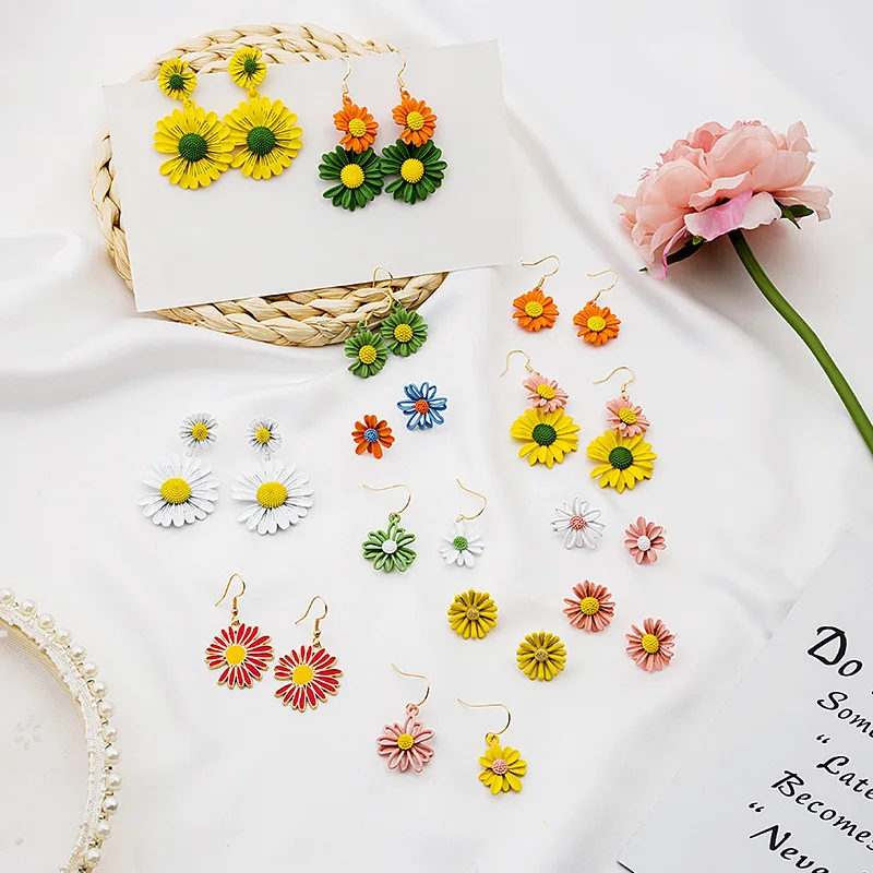 Suplush Cute Daisy Flower Stud Earrings For Women Summer Floral Fashion Jewelry Femme Brincos | Украшения и аксессуары