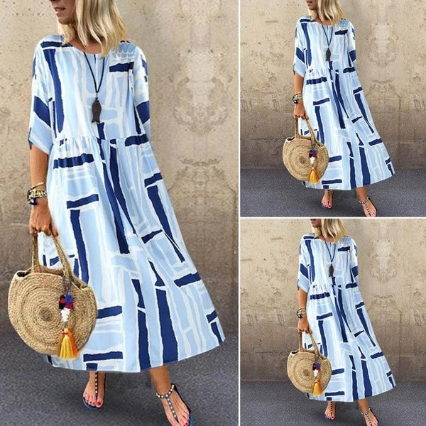 FREE OSTRICH Women  dress 3/4 Sleeve Casual Long Maxi Oversize Kaftan Shirt Dress Plus Clubwear Fashion Ladies  Elegant 725