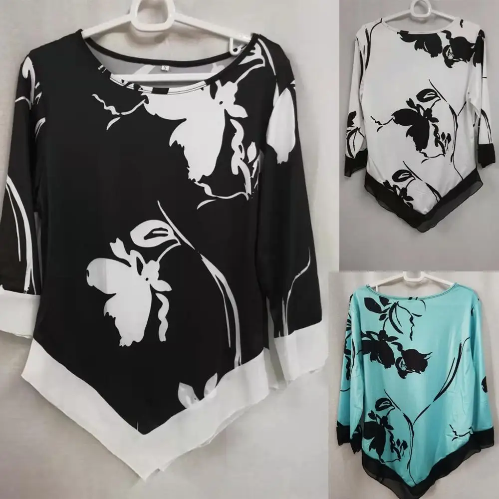 Blusas mujer de moda блузка модная женская Повседневная блуза с v-образным вырезом и принтом Длинные рукава неправильные Loo блузки рубашка женская BB3M