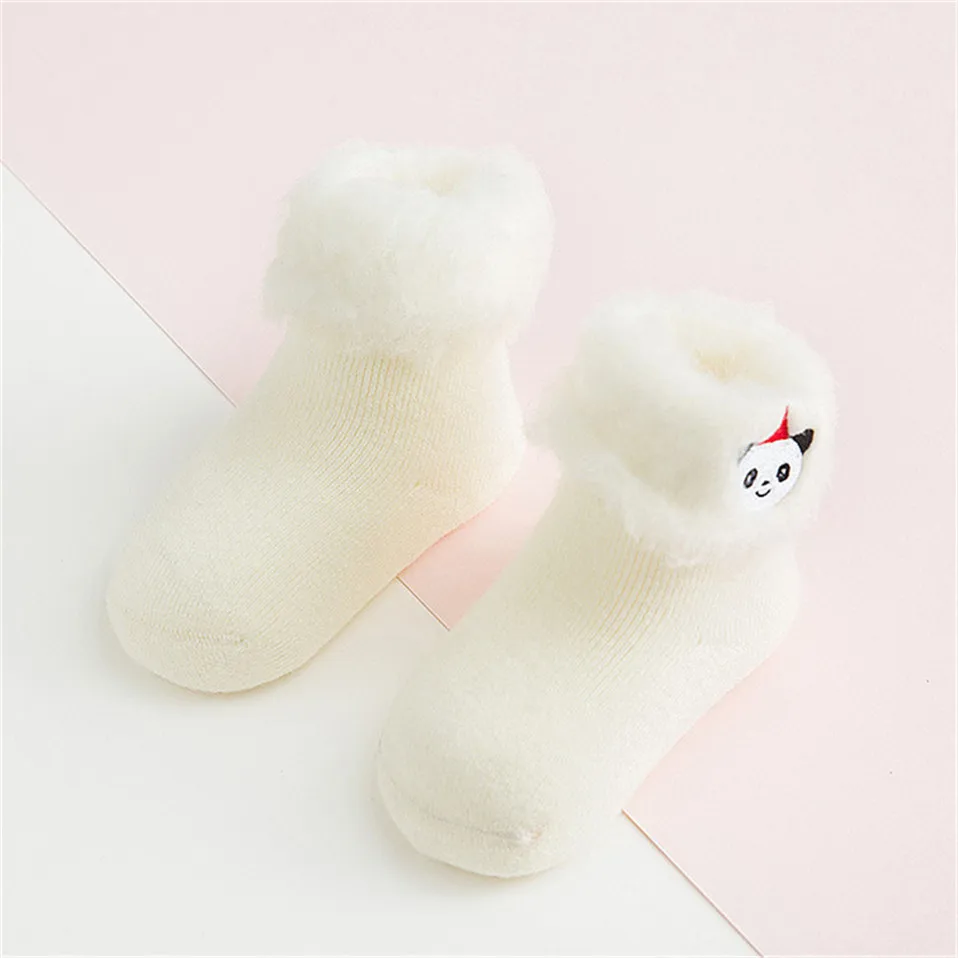 Носки для малышей с объемной вышивкой; носки для новорожденных; зимние теплые плотные Носки для маленьких мальчиков и девочек - Цвет: Белый