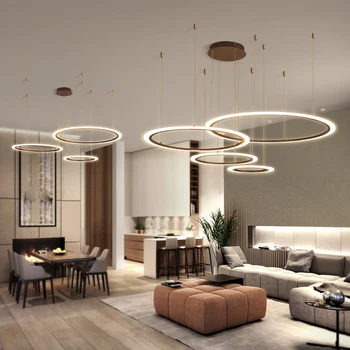 

Modern LED Chandelier Home Indoor Circle Chandeliers for Living Room Restaurant Villa Hotel Lobby Hanging Lights Round Fixtures
