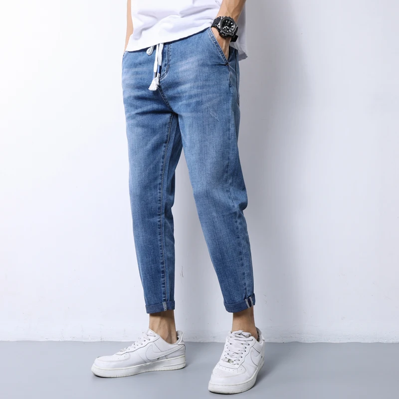 

Fashion men's jeans brand broken hole pants thin torn men's solid cotton straight tube loose vintage washed jeans streetwear