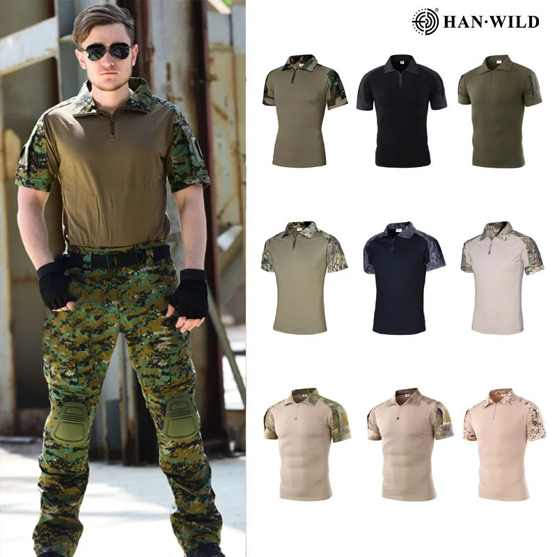 HAN WILD Военная армейская футболка мужская с коротким рукавом камуфляжная