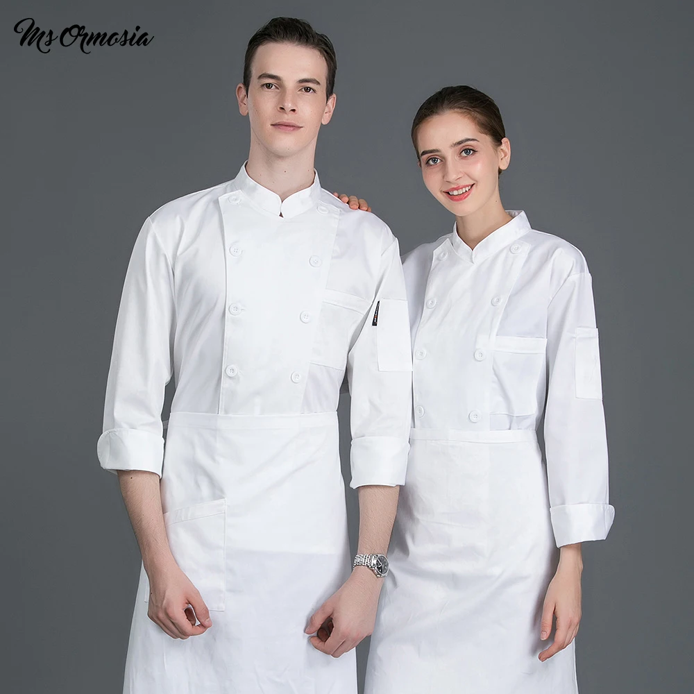 

MSORMOSIA Logo Printing Unisex Chef Uniform Food Service Cook Jacket Coat Solid Man Kitchen Restaurant Bakery Clothing Shirt