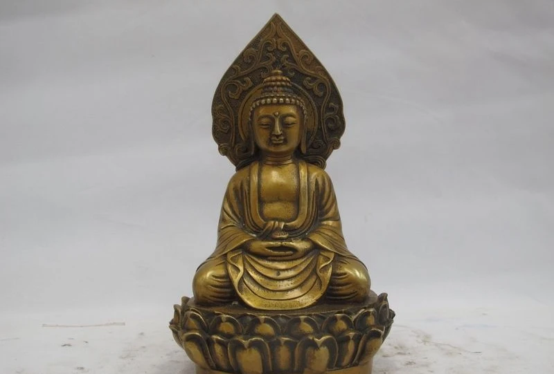 Шинес тибетский буддизм бронзовый медный Лотос сиденье Amitabha статуя Будды